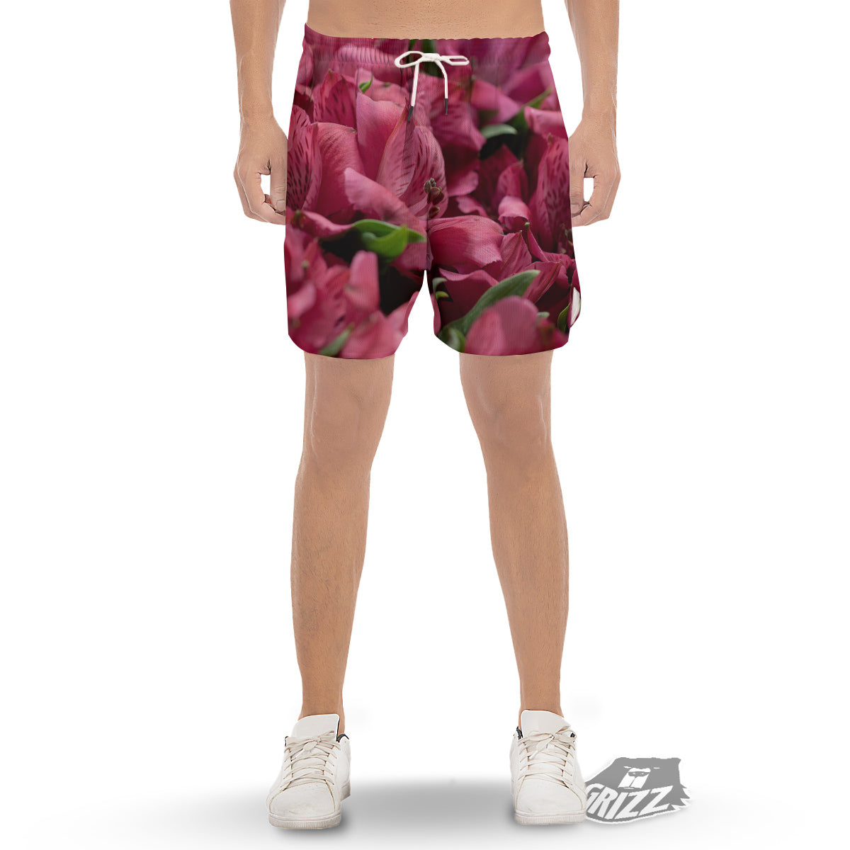 Alstroemeria Burgundy Print Men's Gym Shorts-grizzshop