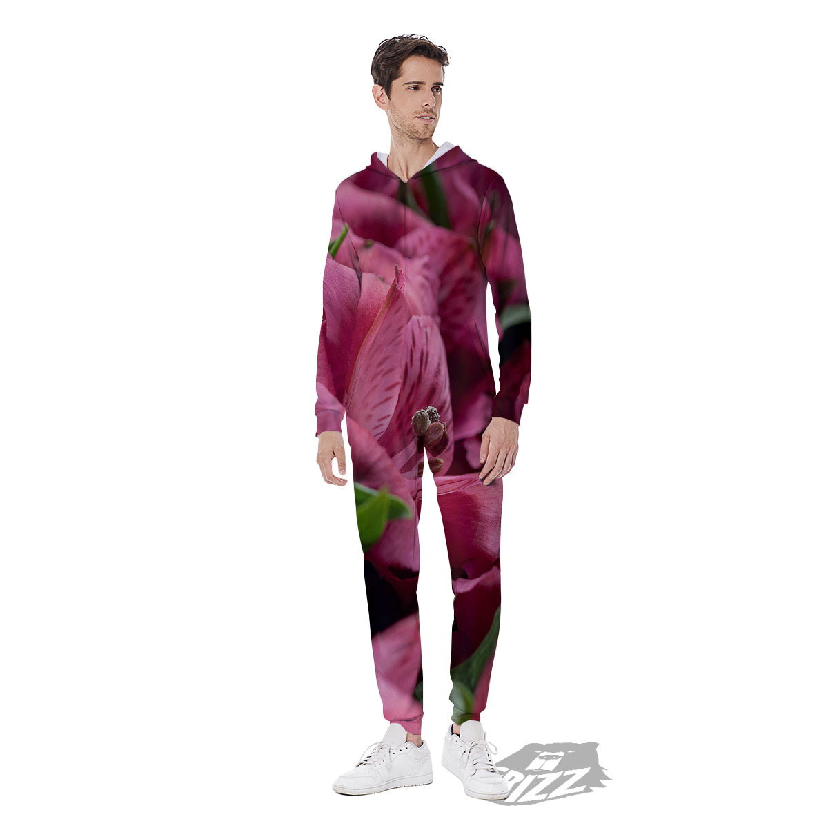 Alstroemeria Burgundy Print Men's Jumpsuit-grizzshop