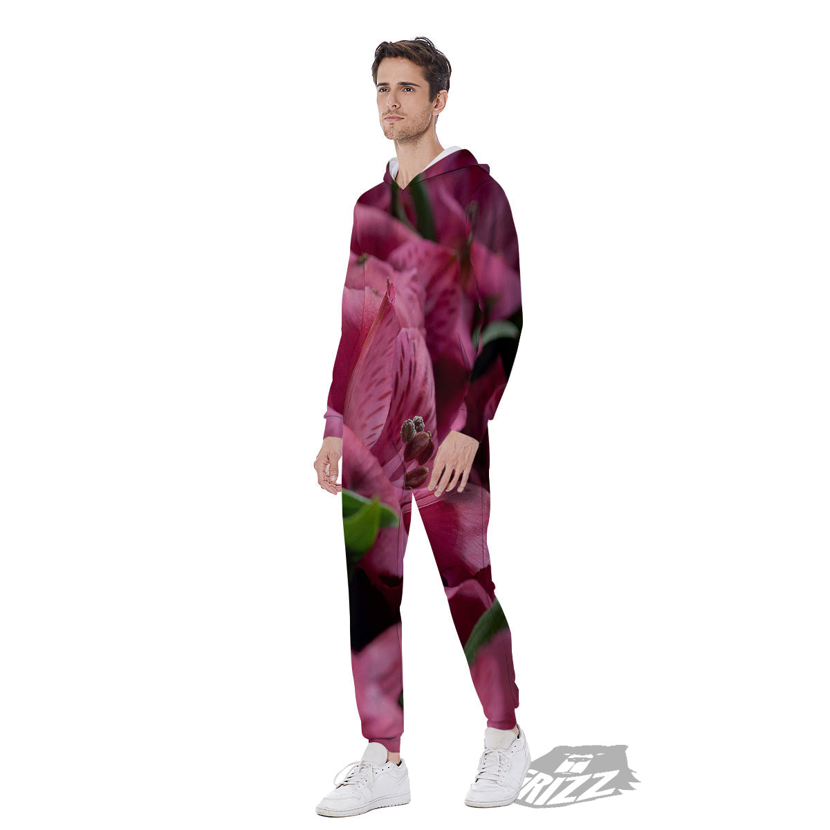 Alstroemeria Burgundy Print Men's Jumpsuit-grizzshop