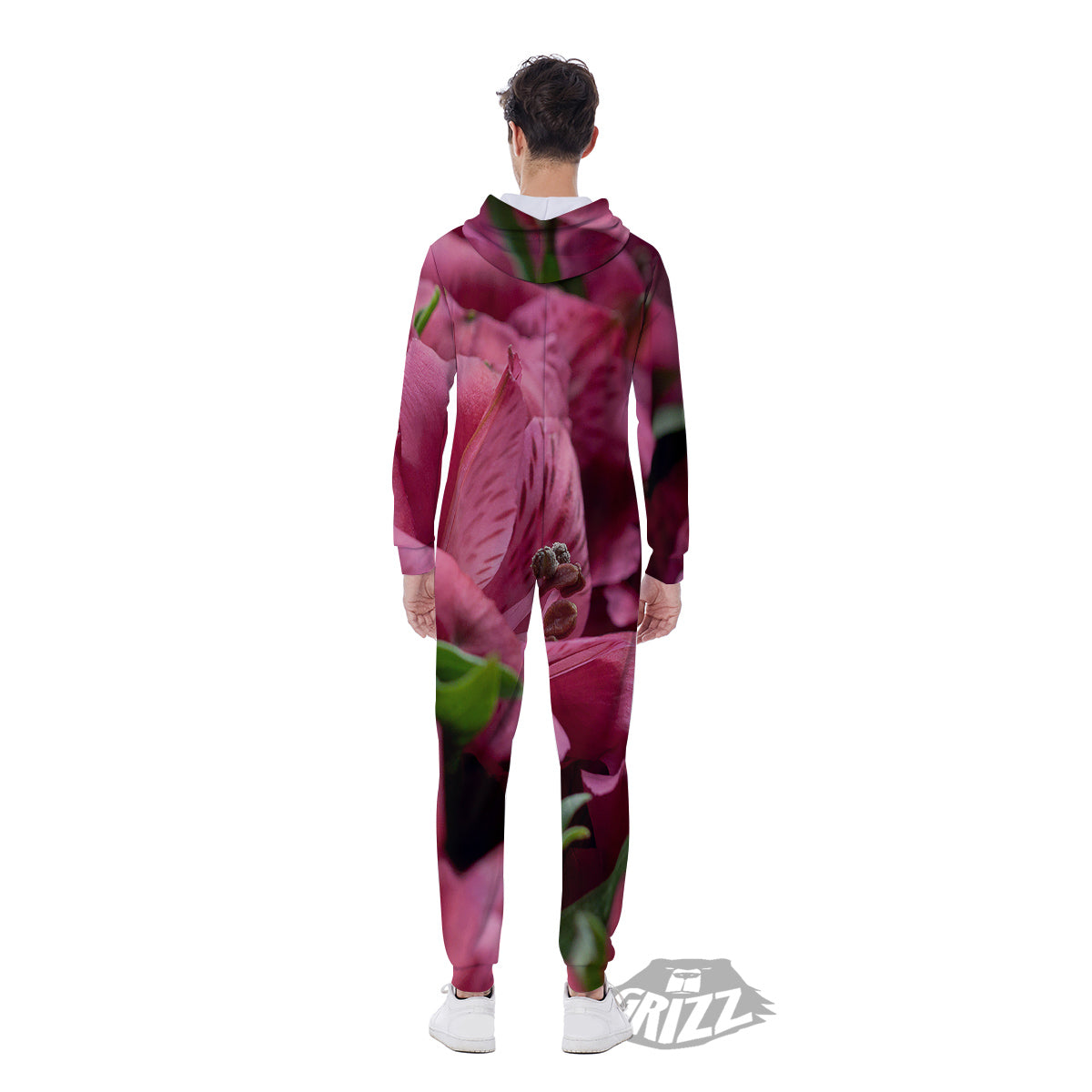 Alstroemeria Burgundy Print Men's Jumpsuit-grizzshop
