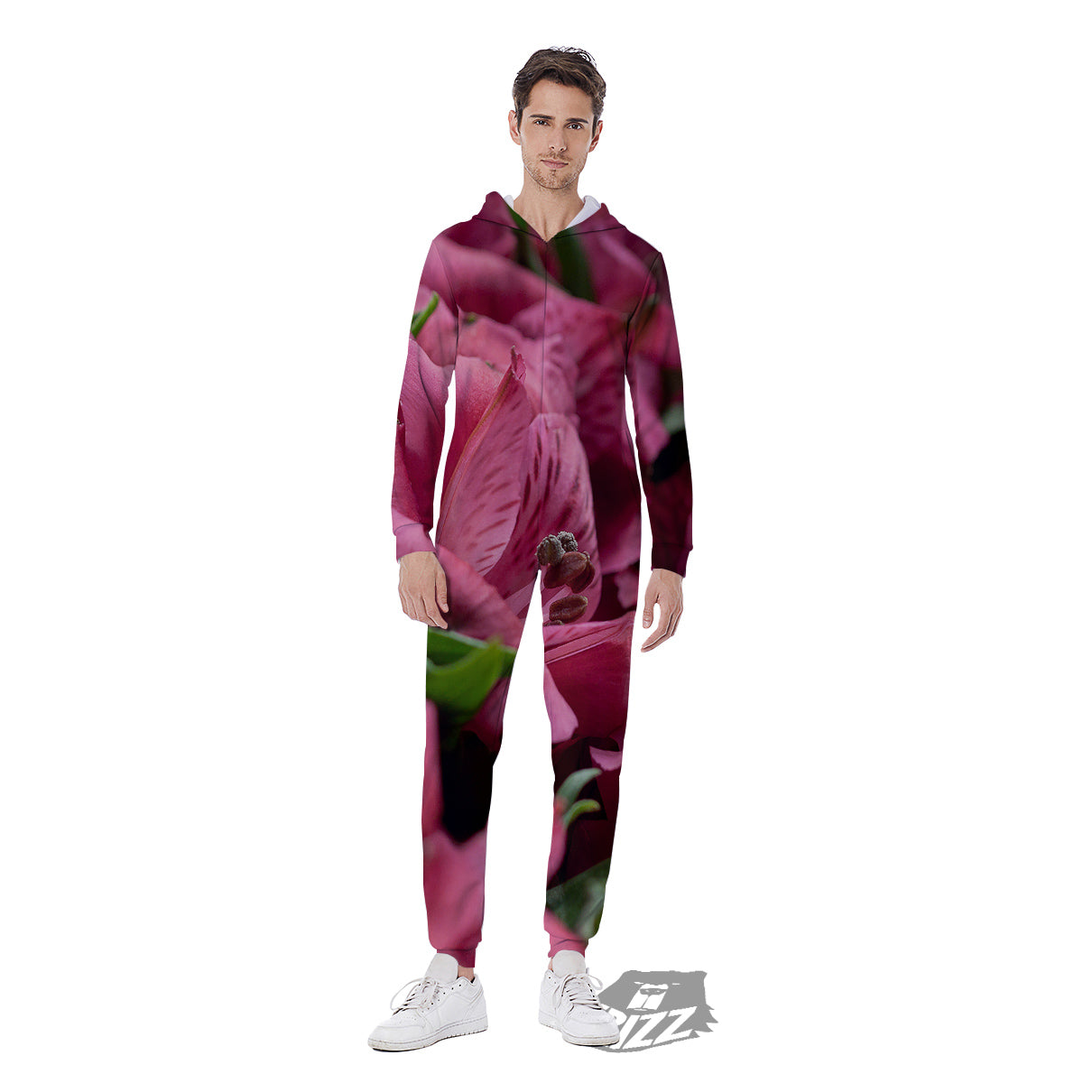 Alstroemeria Burgundy Print Men's Jumpsuit-grizzshop