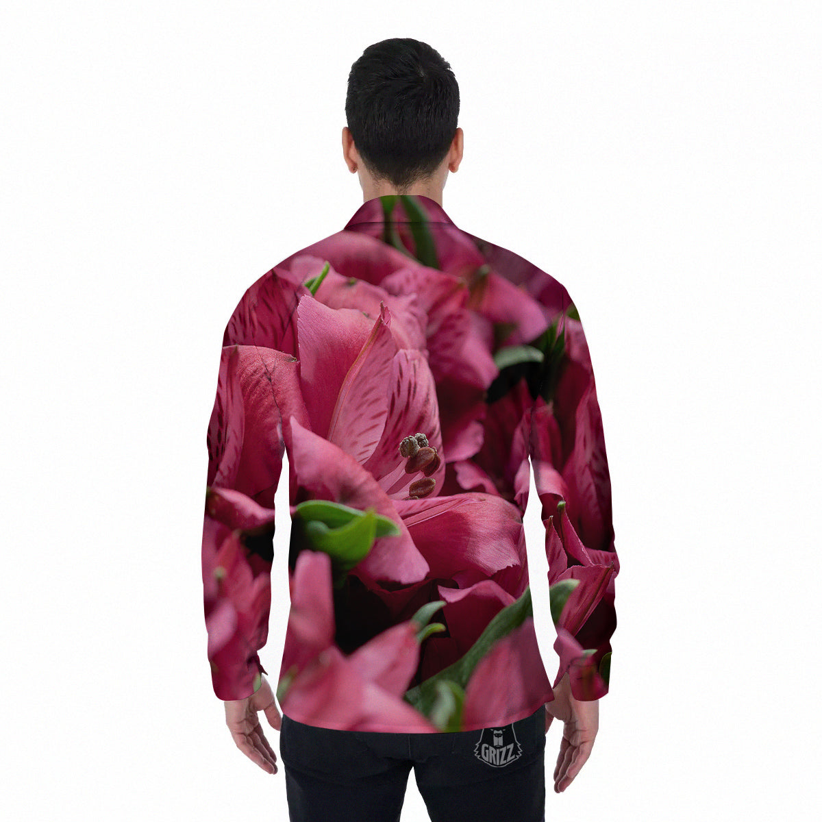Alstroemeria Burgundy Print Men's Long Sleeve Shirts-grizzshop