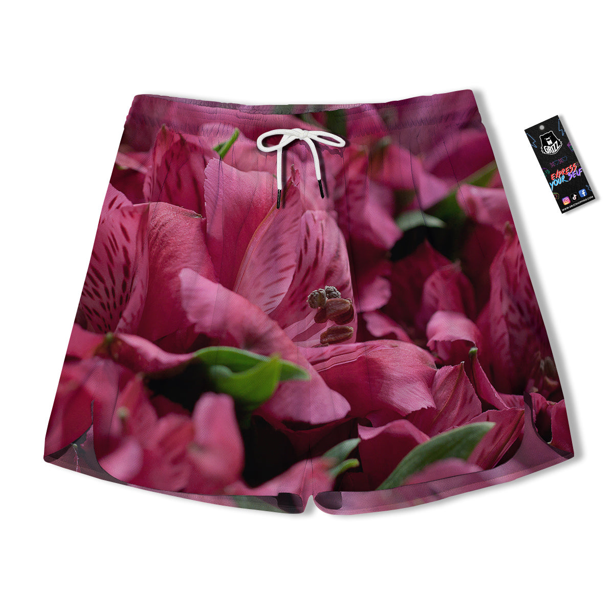 Alstroemeria Burgundy Print Men's Running Shorts-grizzshop