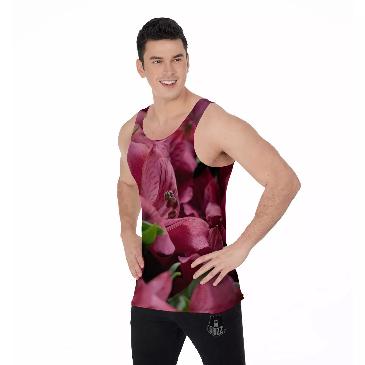Alstroemeria Burgundy Print Men's Tank Top-grizzshop