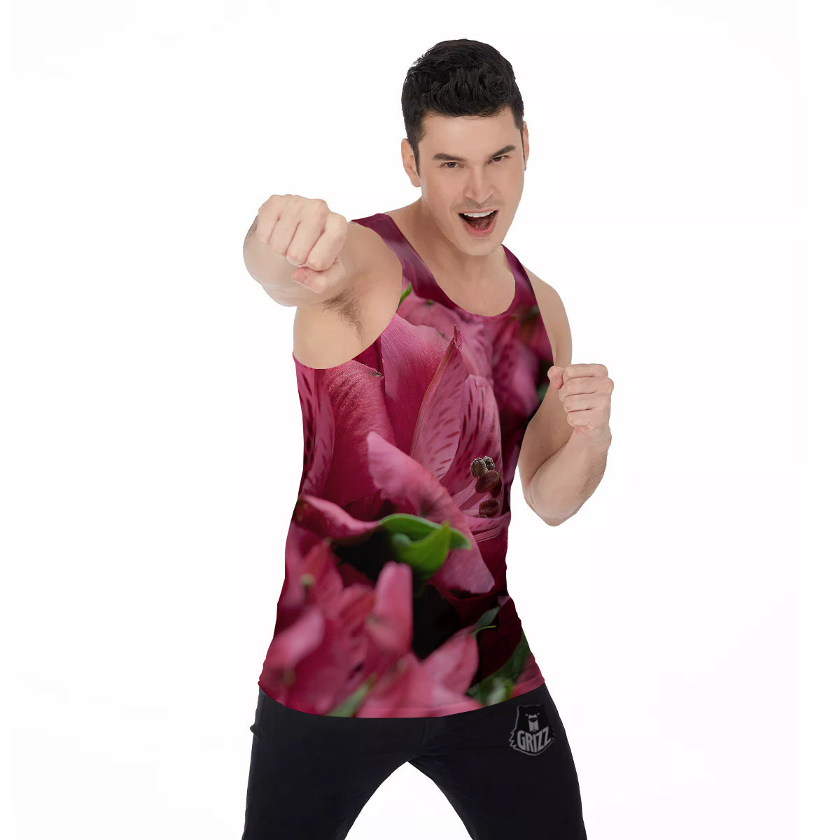 Alstroemeria Burgundy Print Men's Tank Top-grizzshop