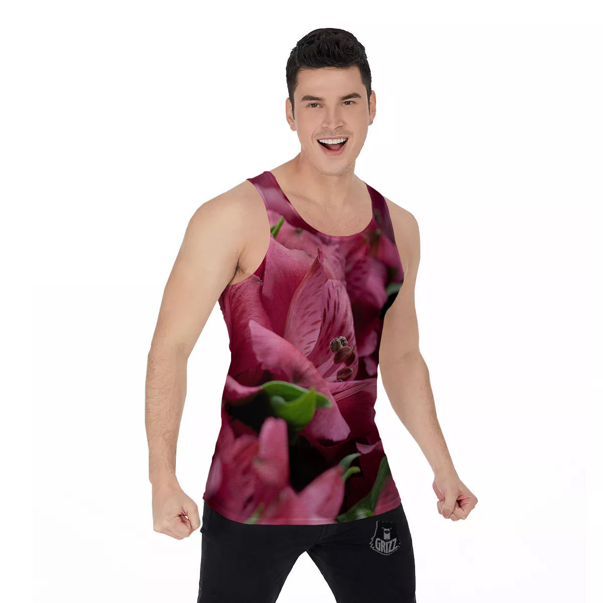 Alstroemeria Burgundy Print Men's Tank Top-grizzshop