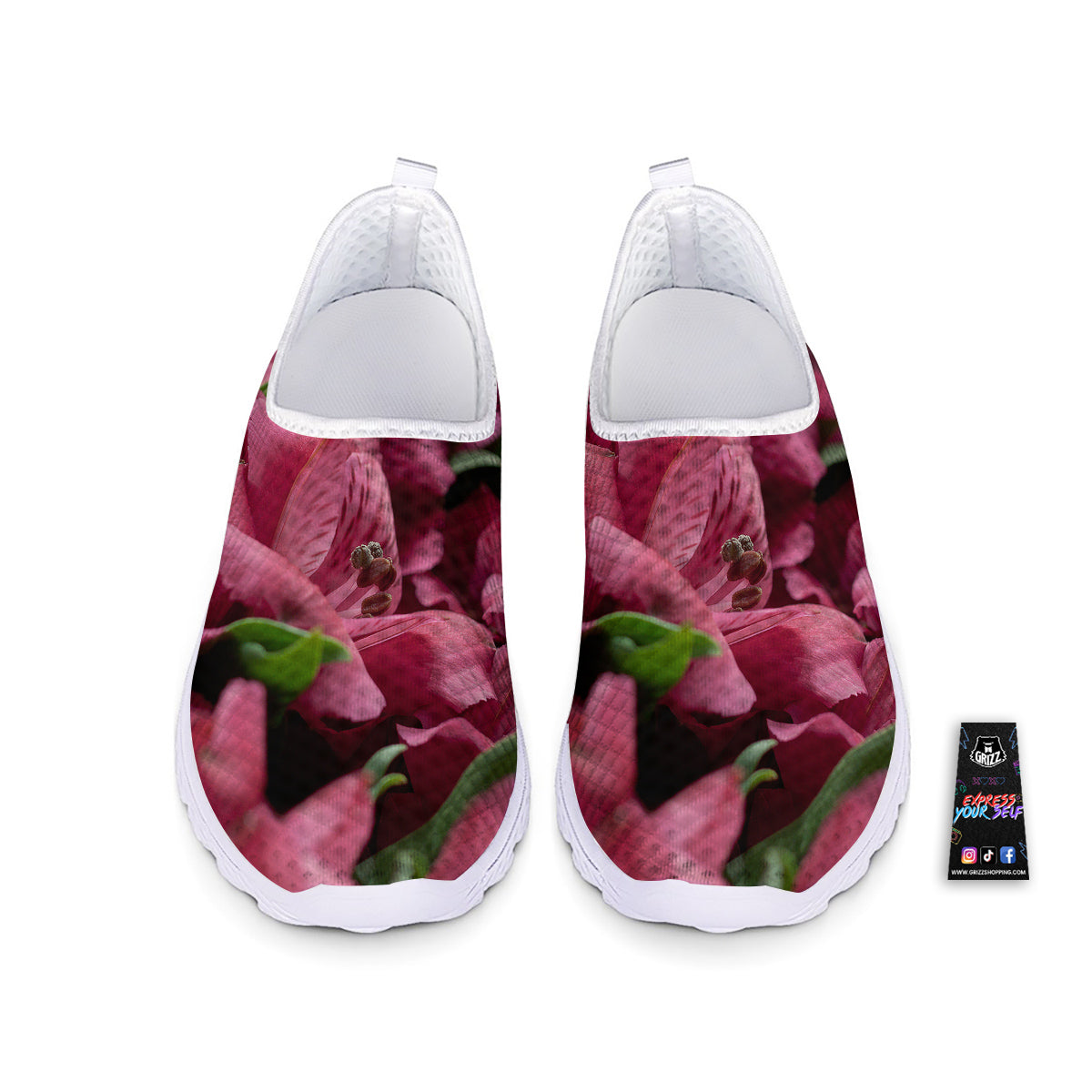 Alstroemeria Burgundy Print Nurse Shoes-grizzshop