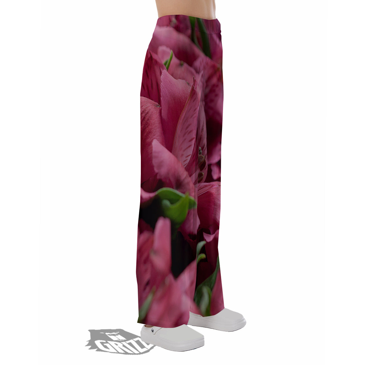 Alstroemeria Burgundy Print Pajama Pants-grizzshop