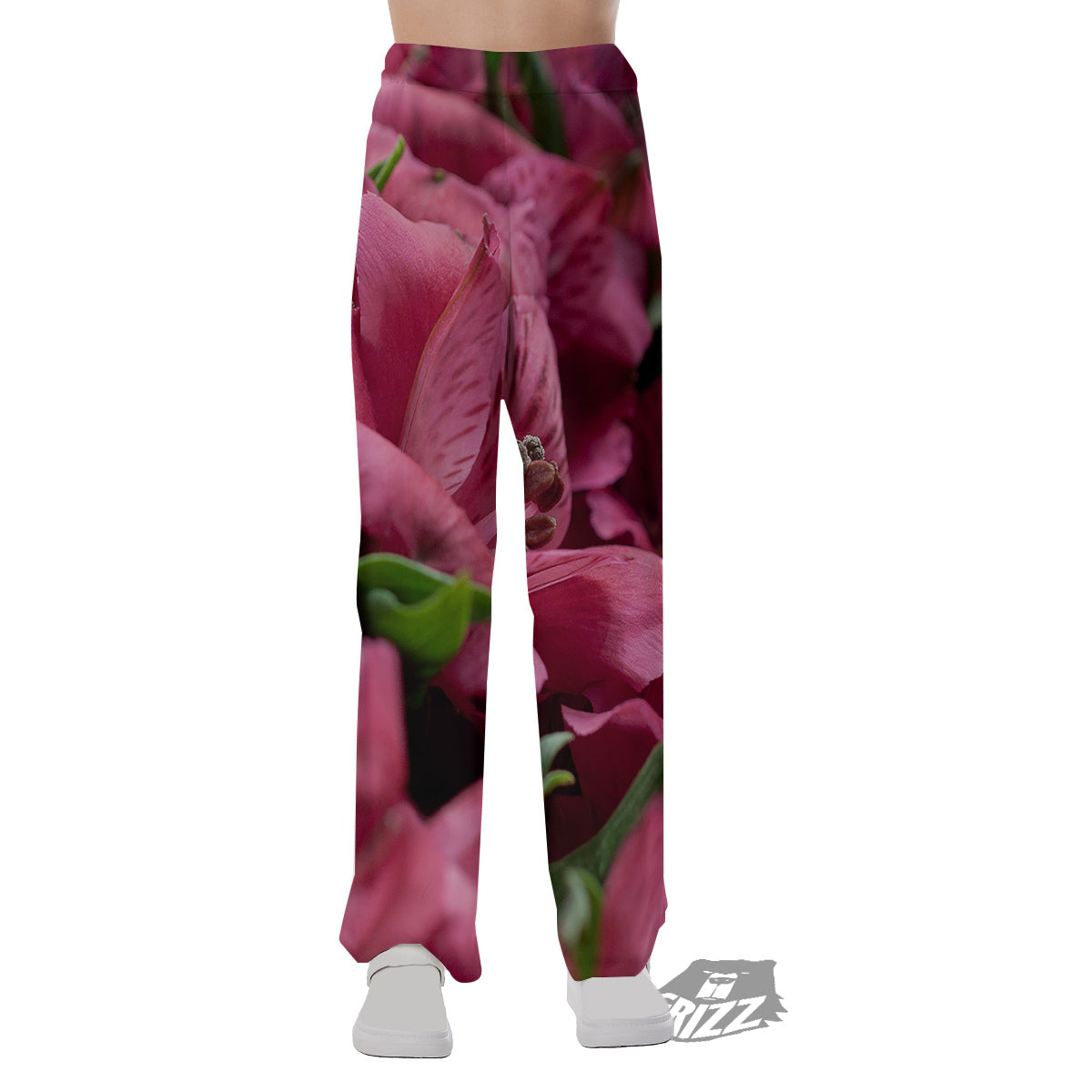 Alstroemeria Burgundy Print Pajama Pants-grizzshop