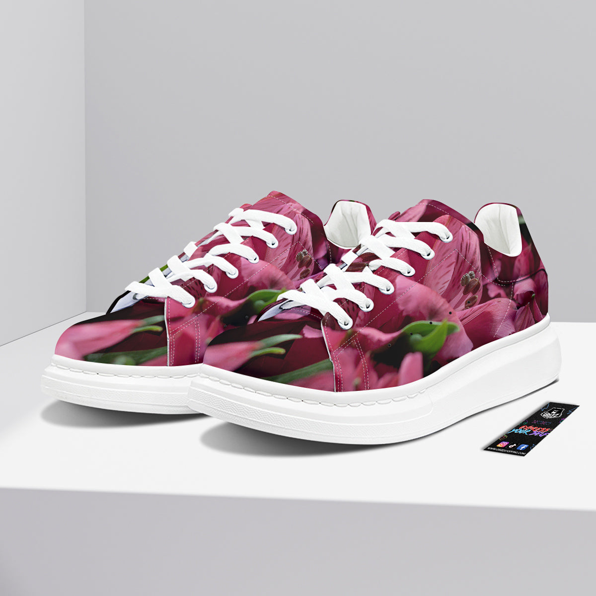 Alstroemeria Burgundy Print Platform Shoes-grizzshop