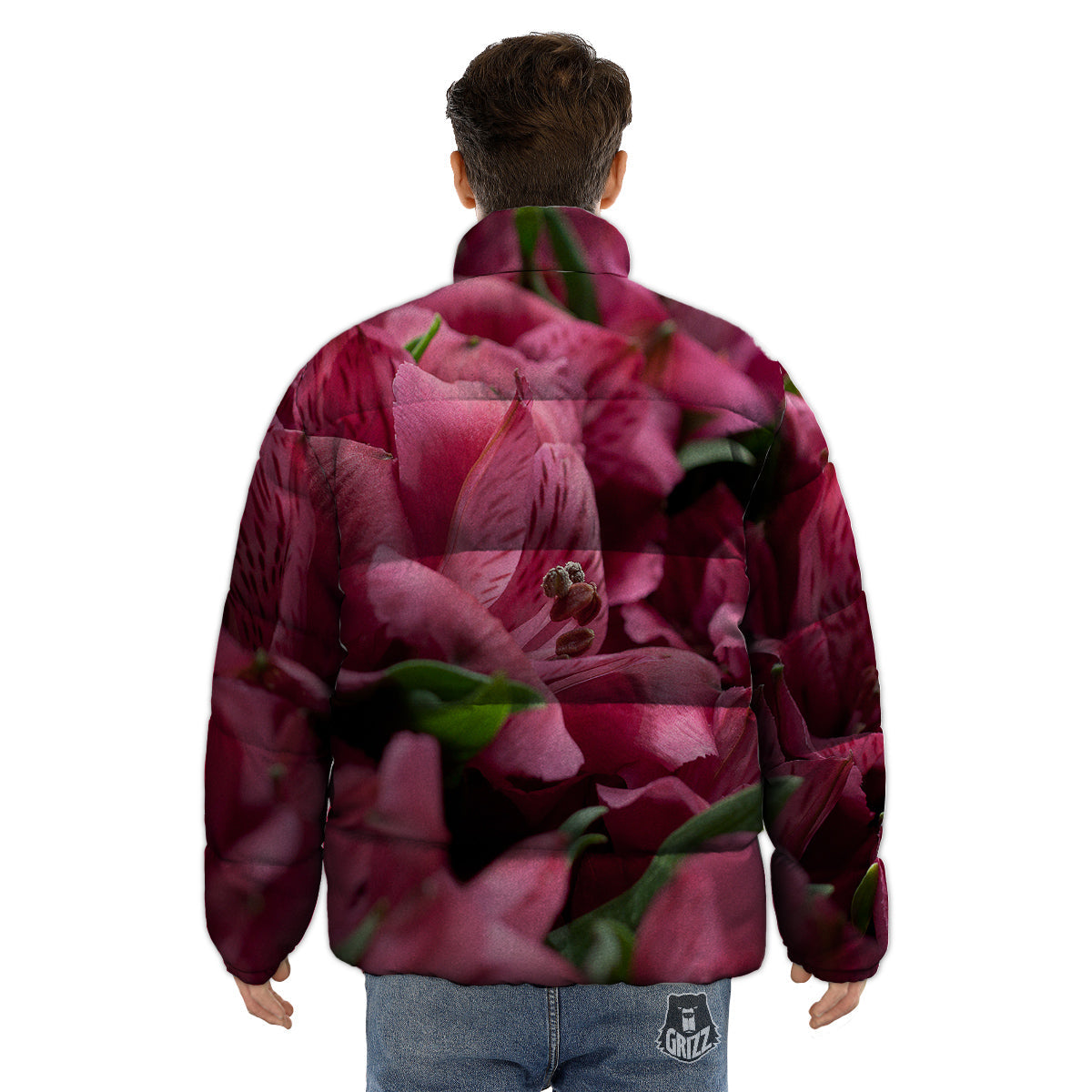 Alstroemeria Burgundy Print Puffer Jacket-grizzshop