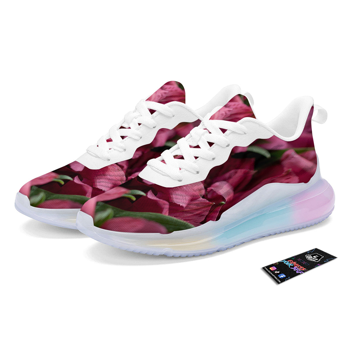 Alstroemeria Burgundy Print Running Sneakers-grizzshop