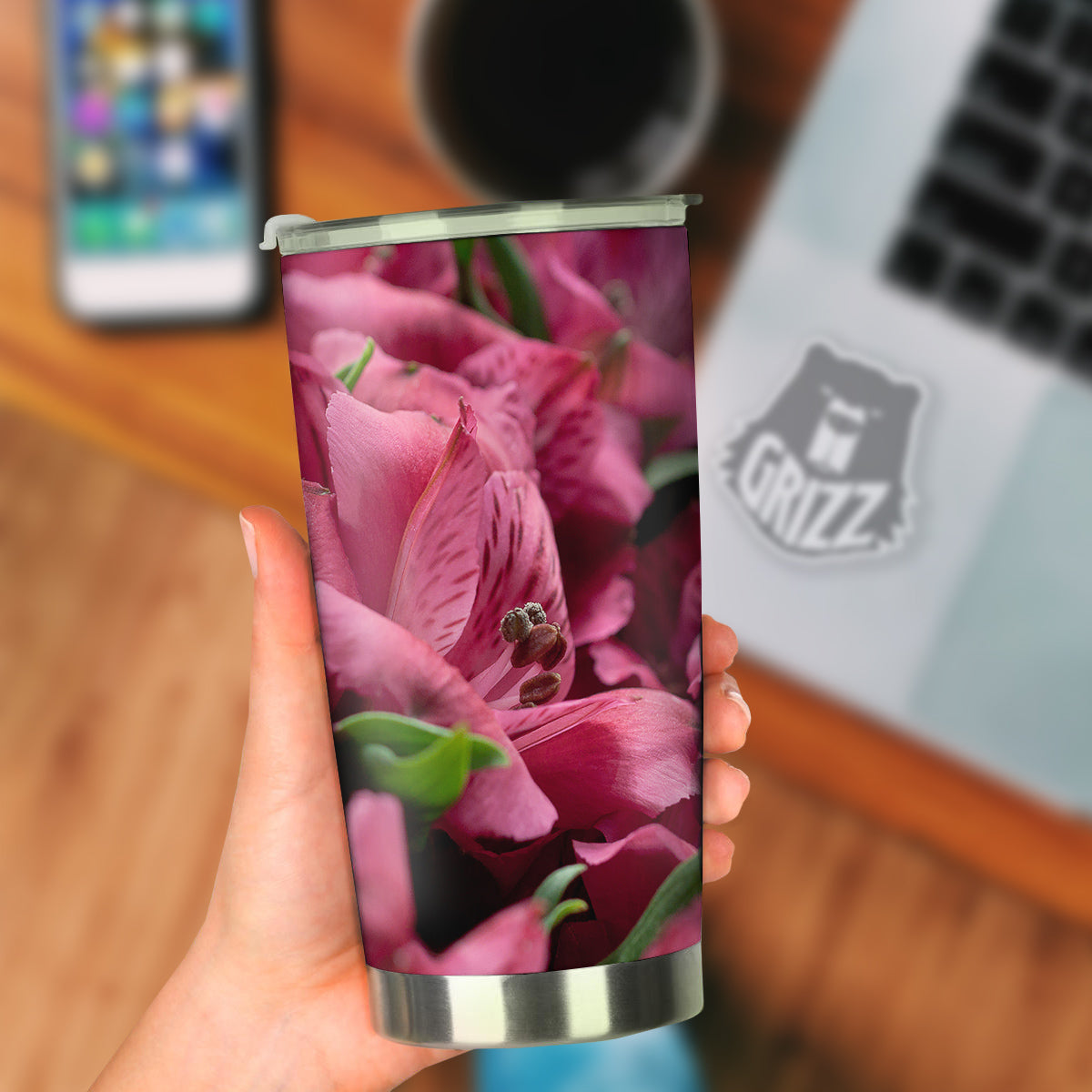 Alstroemeria Burgundy Print Tumbler-grizzshop