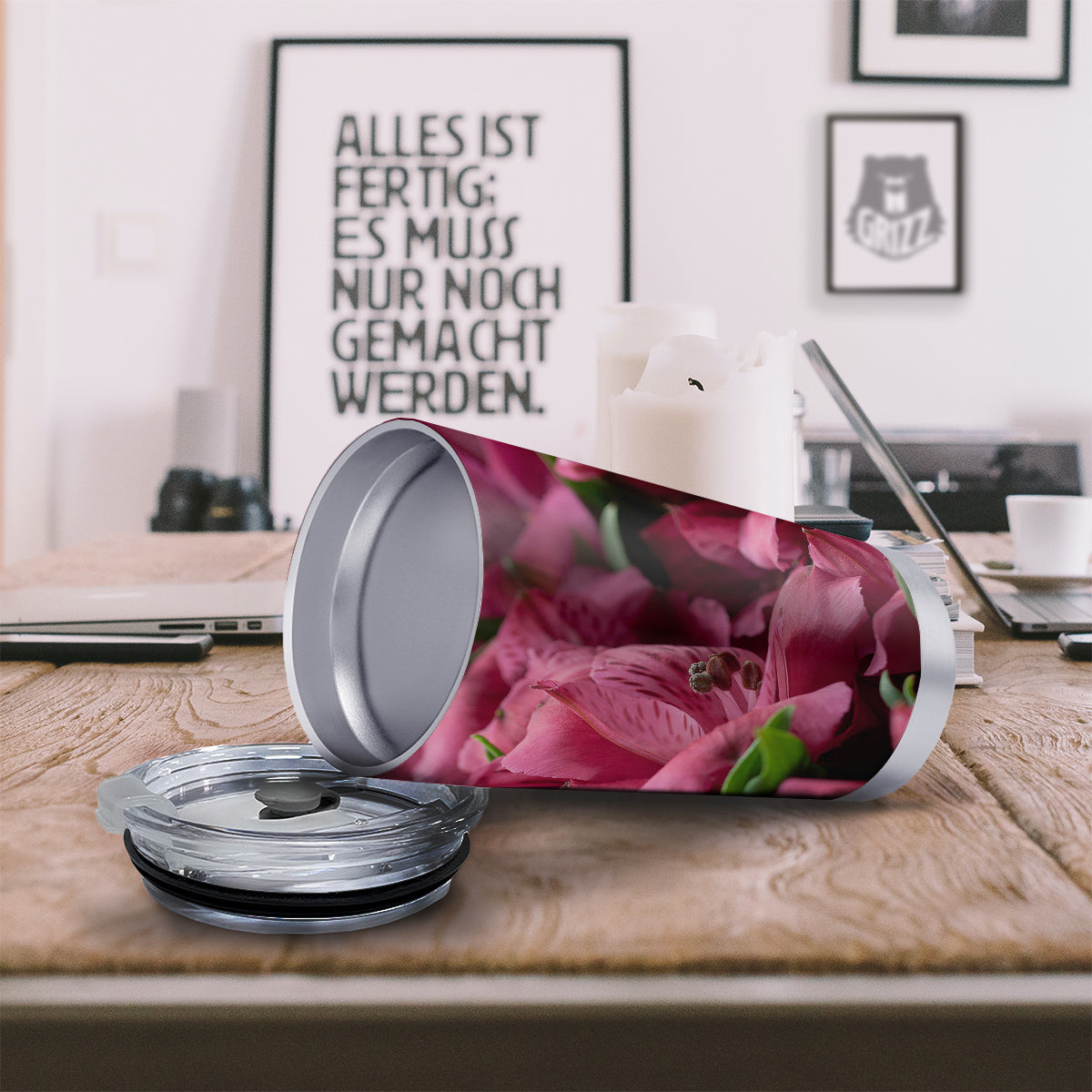Alstroemeria Burgundy Print Tumbler-grizzshop