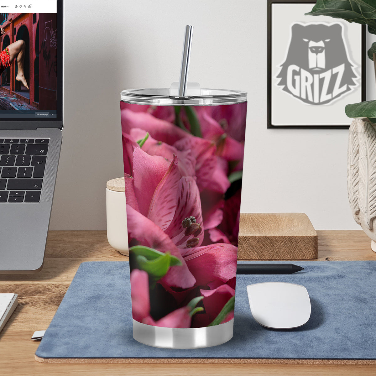 Alstroemeria Burgundy Print Tumbler-grizzshop