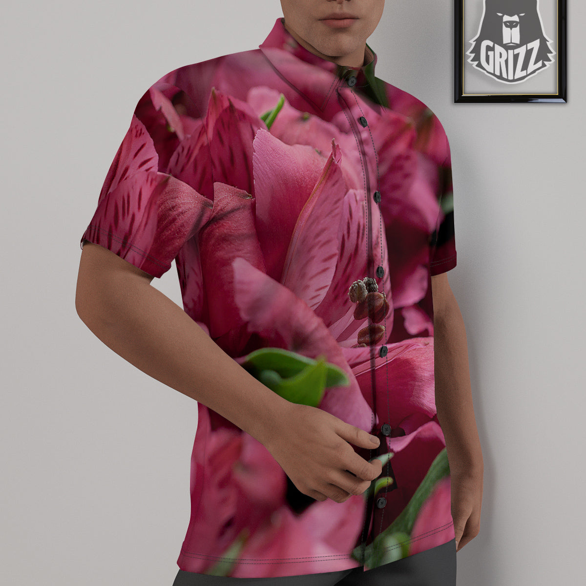 Alstroemeria Burgundy Print Untucked Shirts-grizzshop
