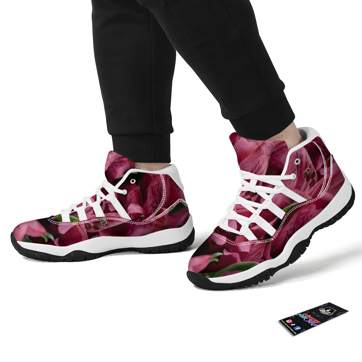Alstroemeria Burgundy Print White Bball Shoes-grizzshop