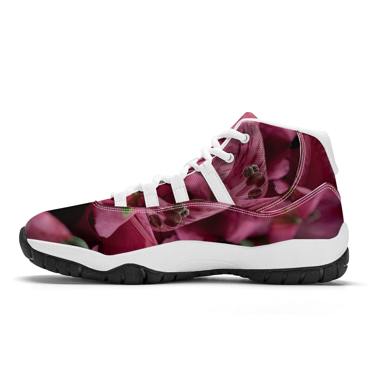 Alstroemeria Burgundy Print White Bball Shoes-grizzshop