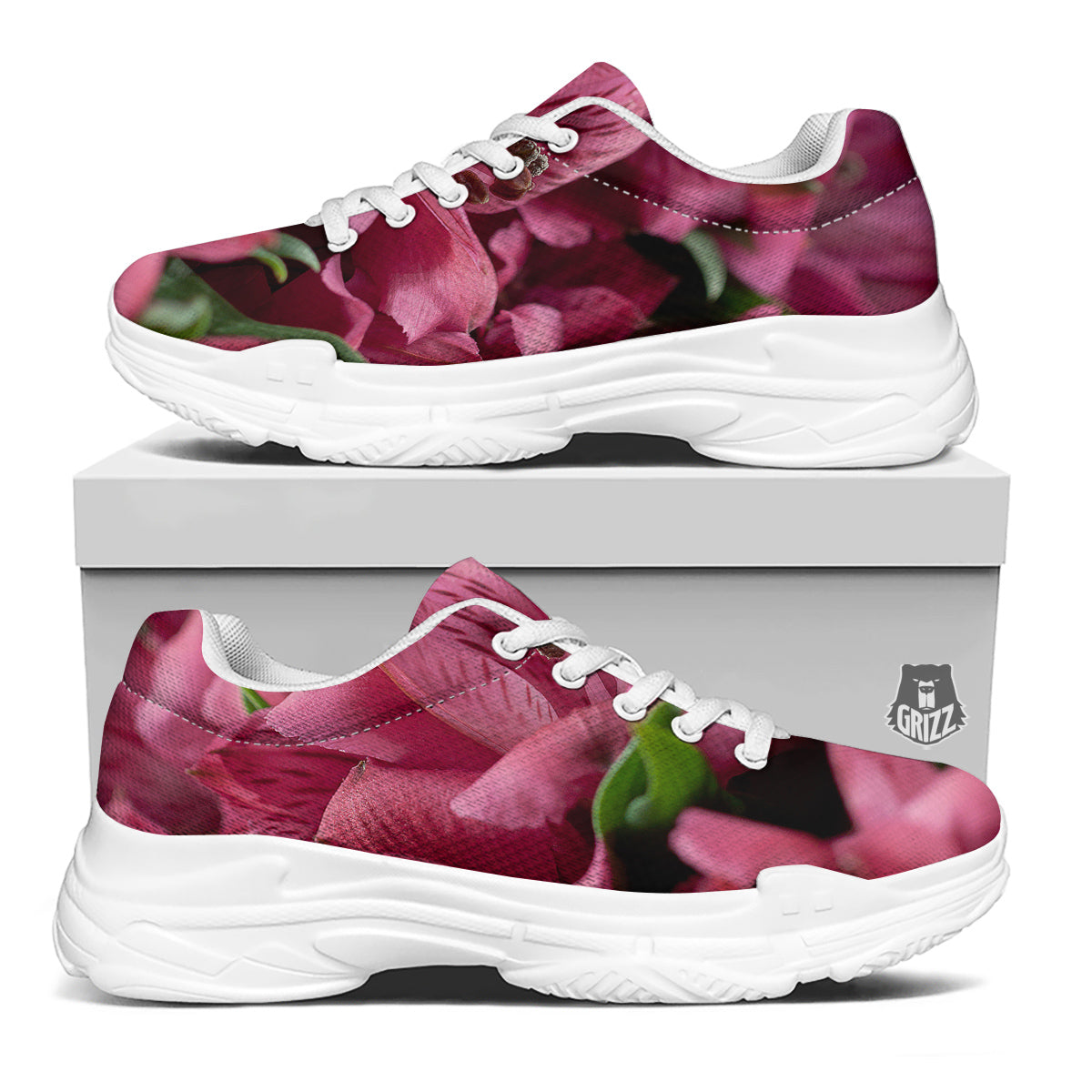 Alstroemeria Burgundy Print White Chunky Shoes-grizzshop