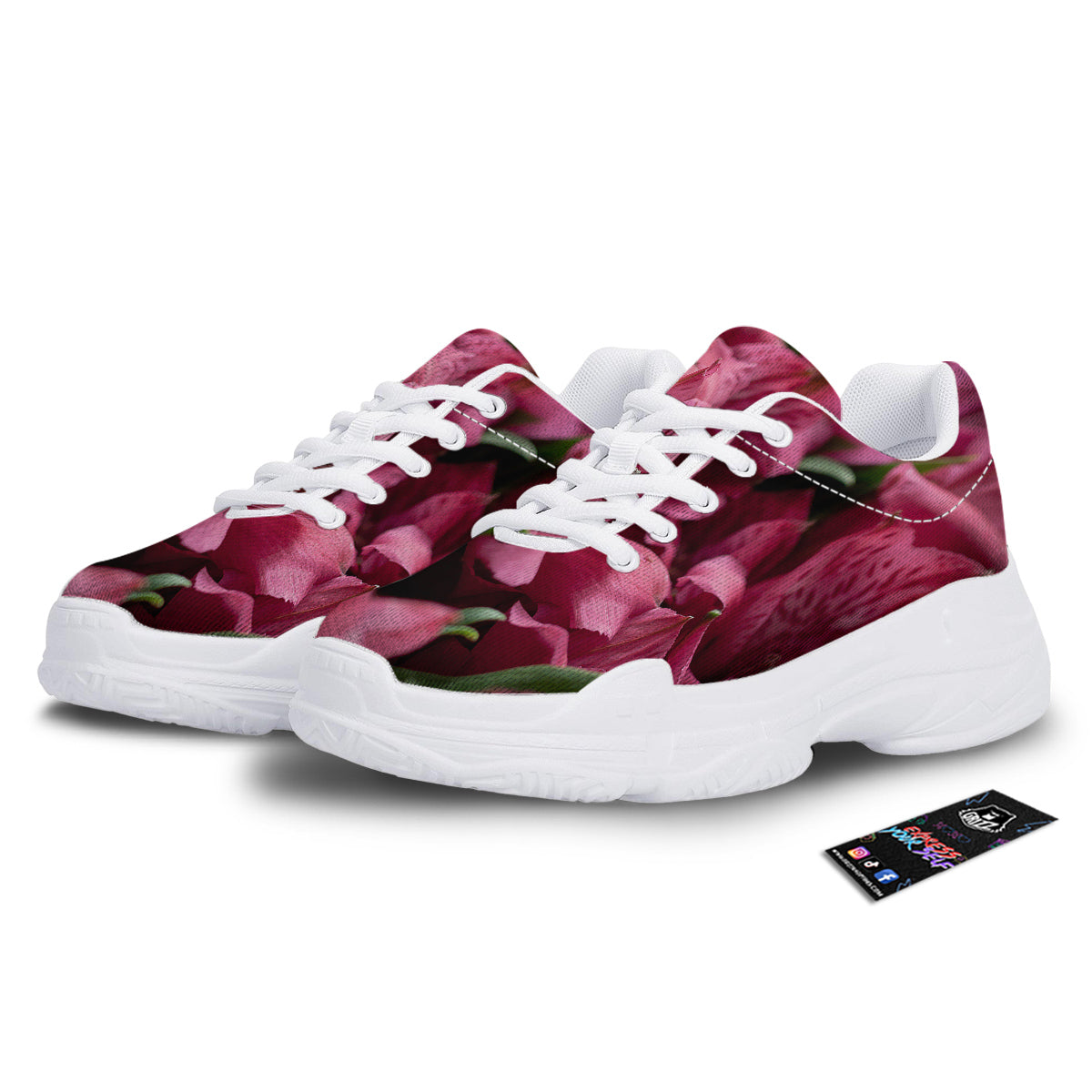 Alstroemeria Burgundy Print White Chunky Shoes-grizzshop