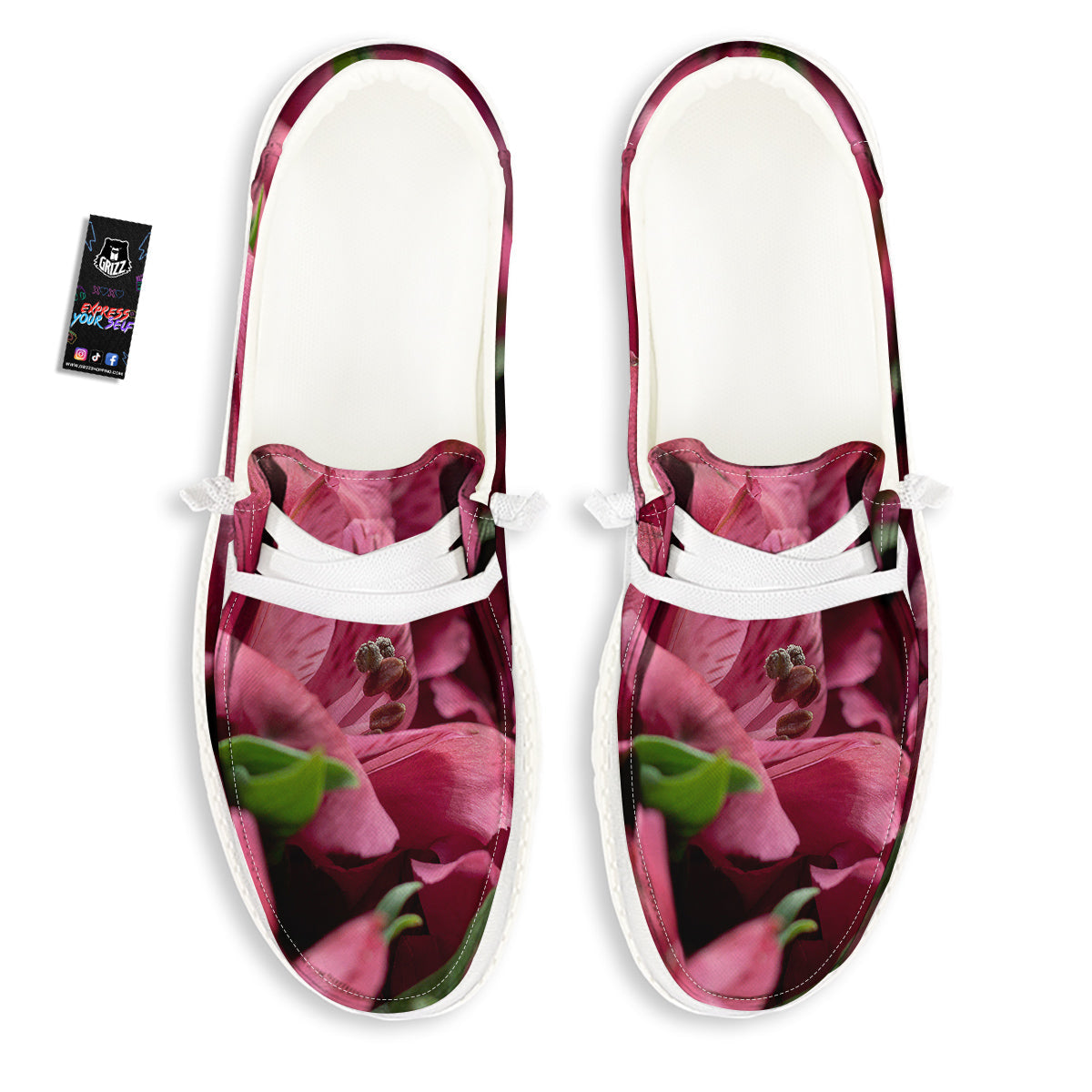 Alstroemeria Burgundy Print White Loafers-grizzshop
