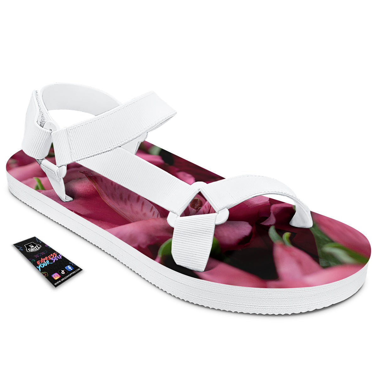 Alstroemeria Burgundy Print White Open Toe Sandals-grizzshop