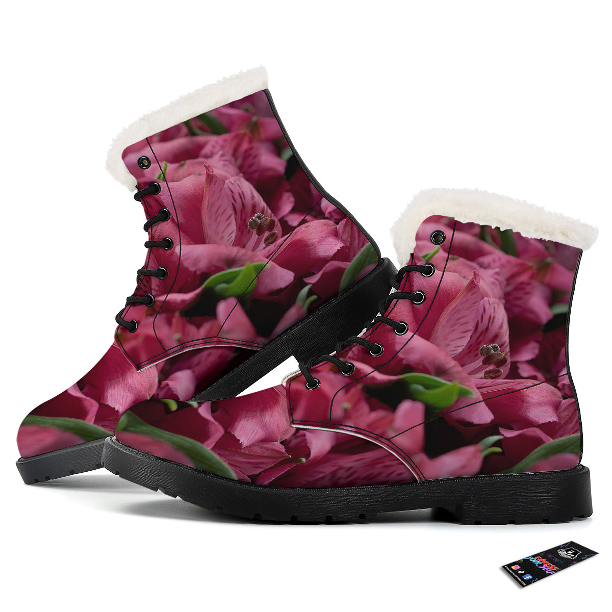 Alstroemeria Burgundy Print Winter Boots-grizzshop