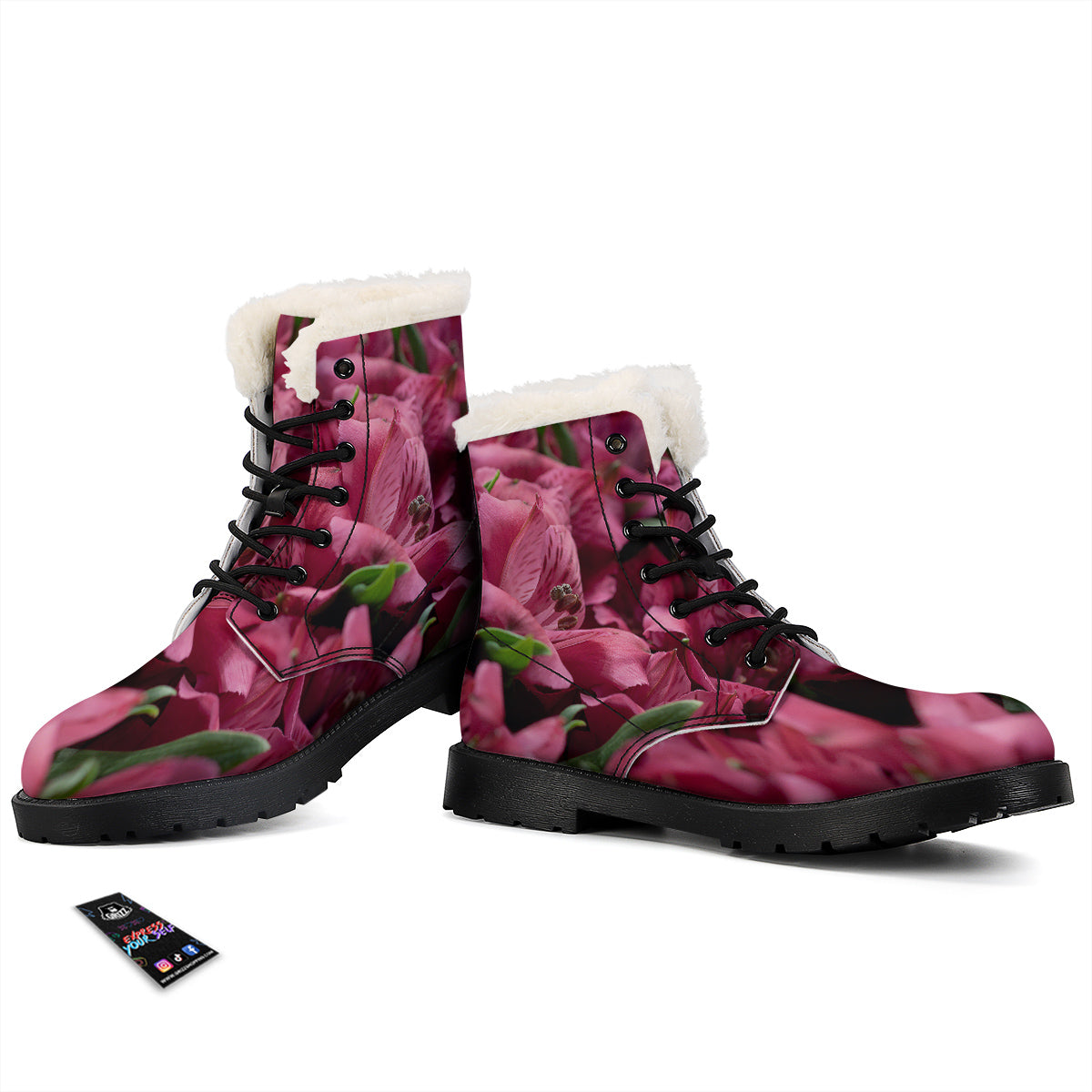 Alstroemeria Burgundy Print Winter Boots-grizzshop