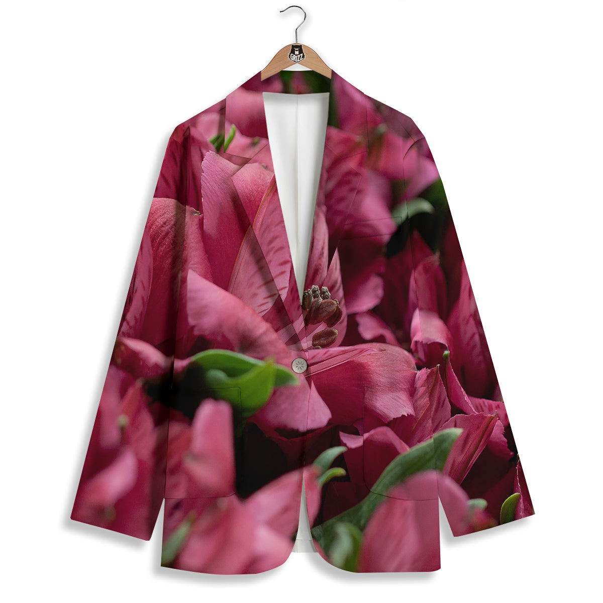 Alstroemeria Burgundy Print Women's Blazer-grizzshop