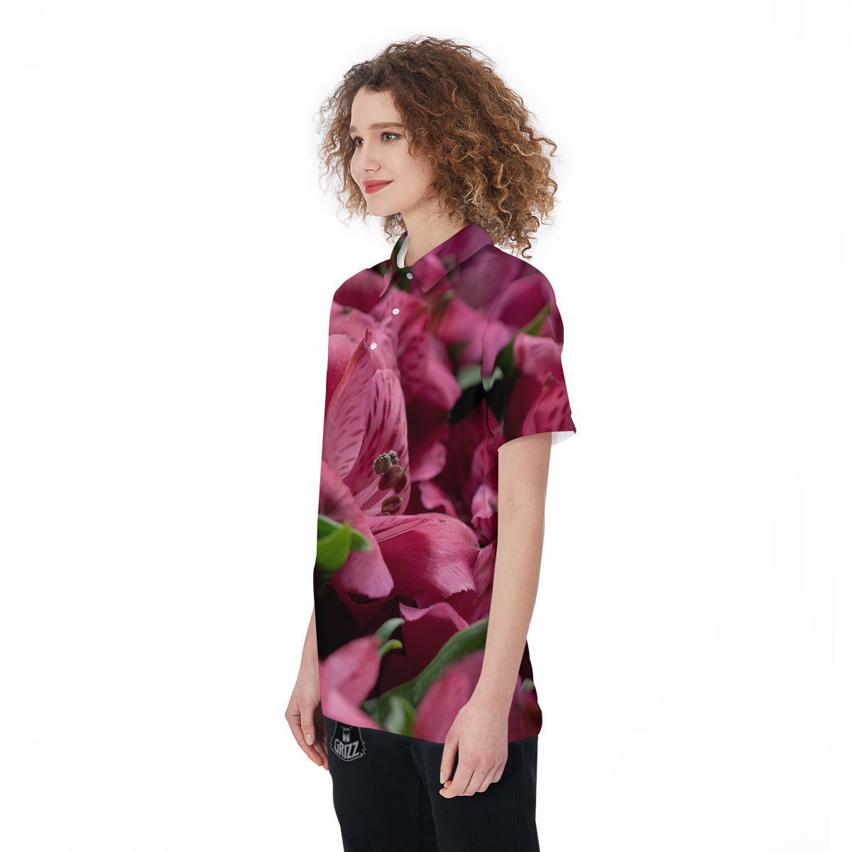 Alstroemeria Burgundy Print Women's Golf Shirts-grizzshop