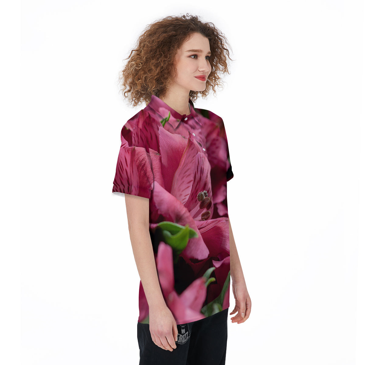 Alstroemeria Burgundy Print Women's Golf Shirts-grizzshop