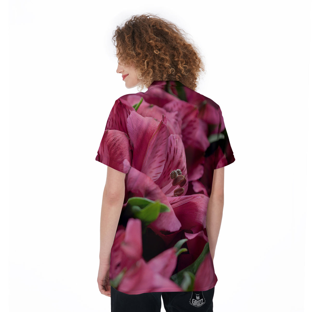 Alstroemeria Burgundy Print Women's Golf Shirts-grizzshop