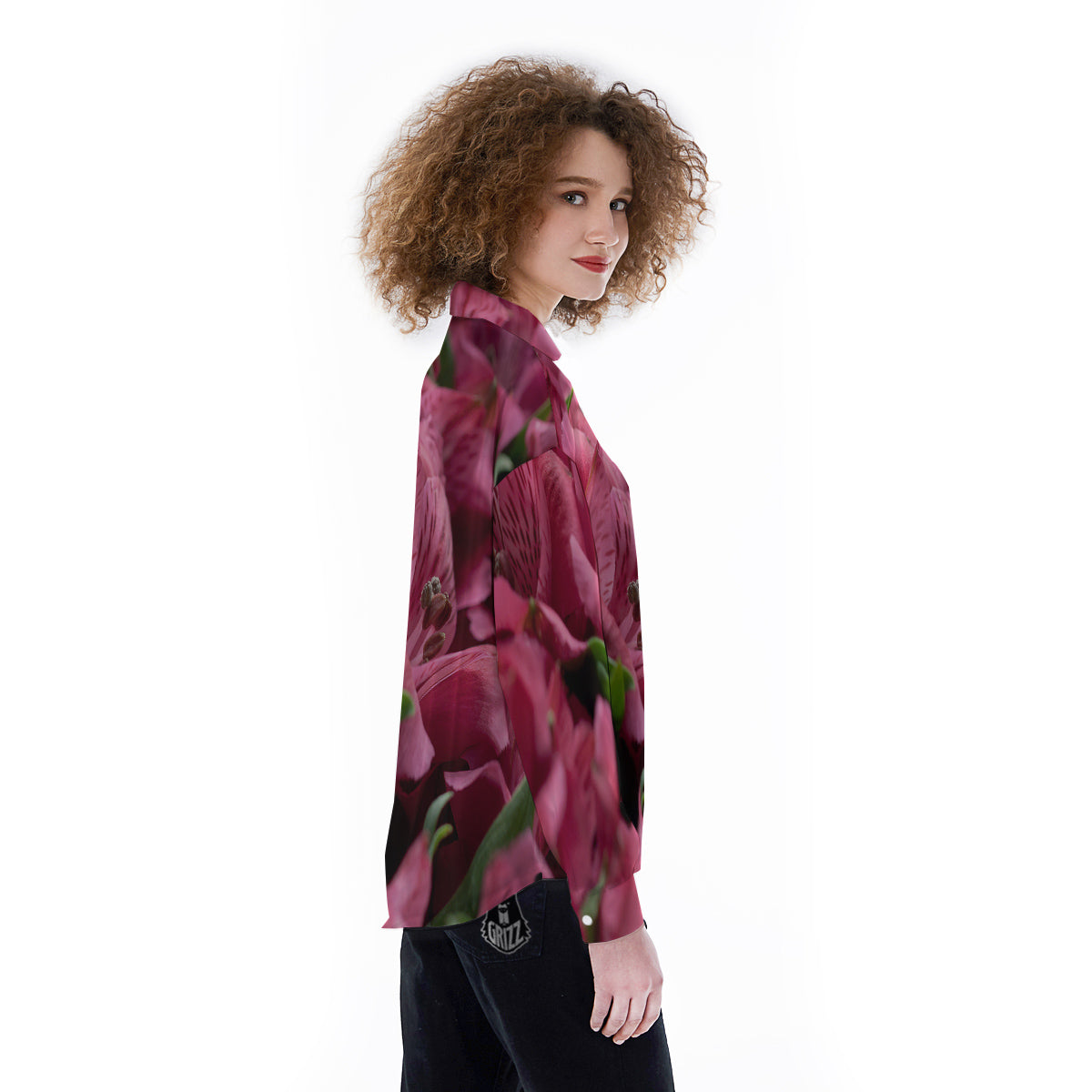 Alstroemeria Burgundy Print Women's Long Sleeve Shirts-grizzshop