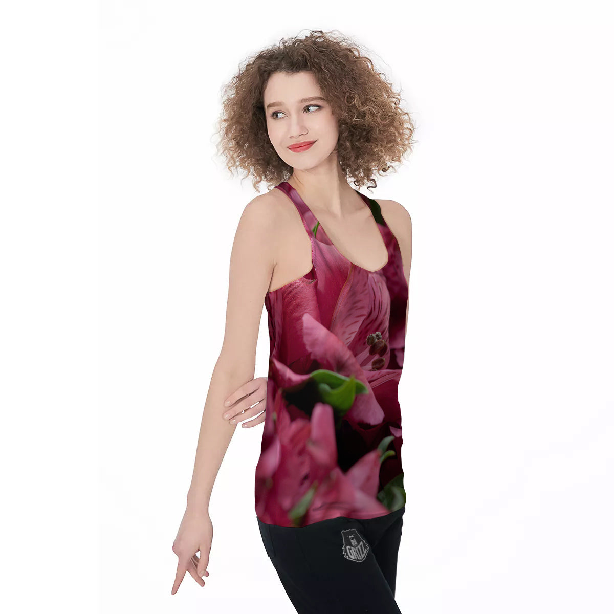 Alstroemeria Burgundy Print Women's Racerback Tank Top-grizzshop