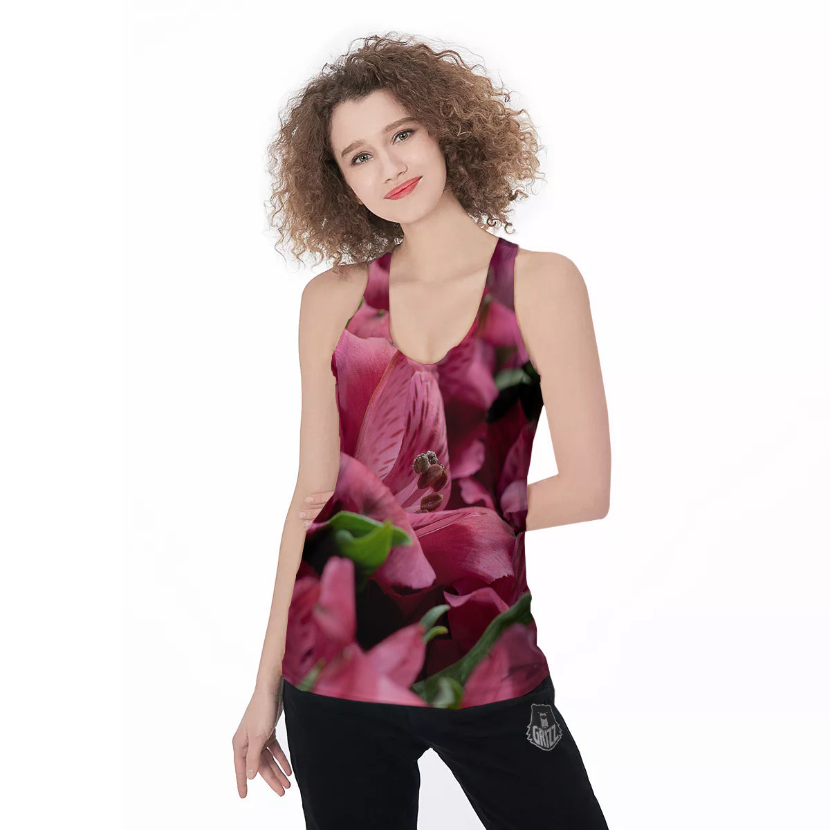 Alstroemeria Burgundy Print Women's Racerback Tank Top-grizzshop