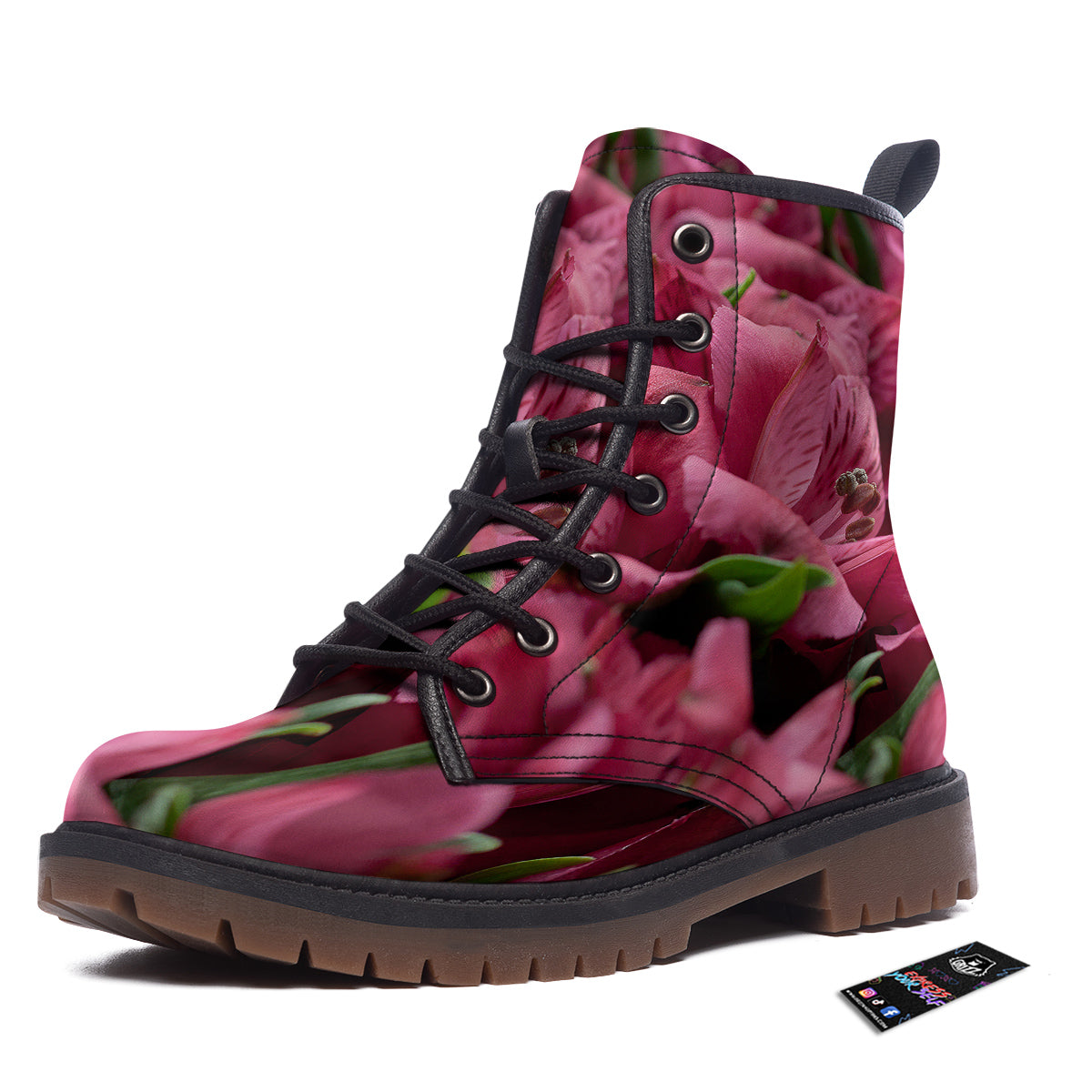 Alstroemeria Burgundy Print Work Boots-grizzshop