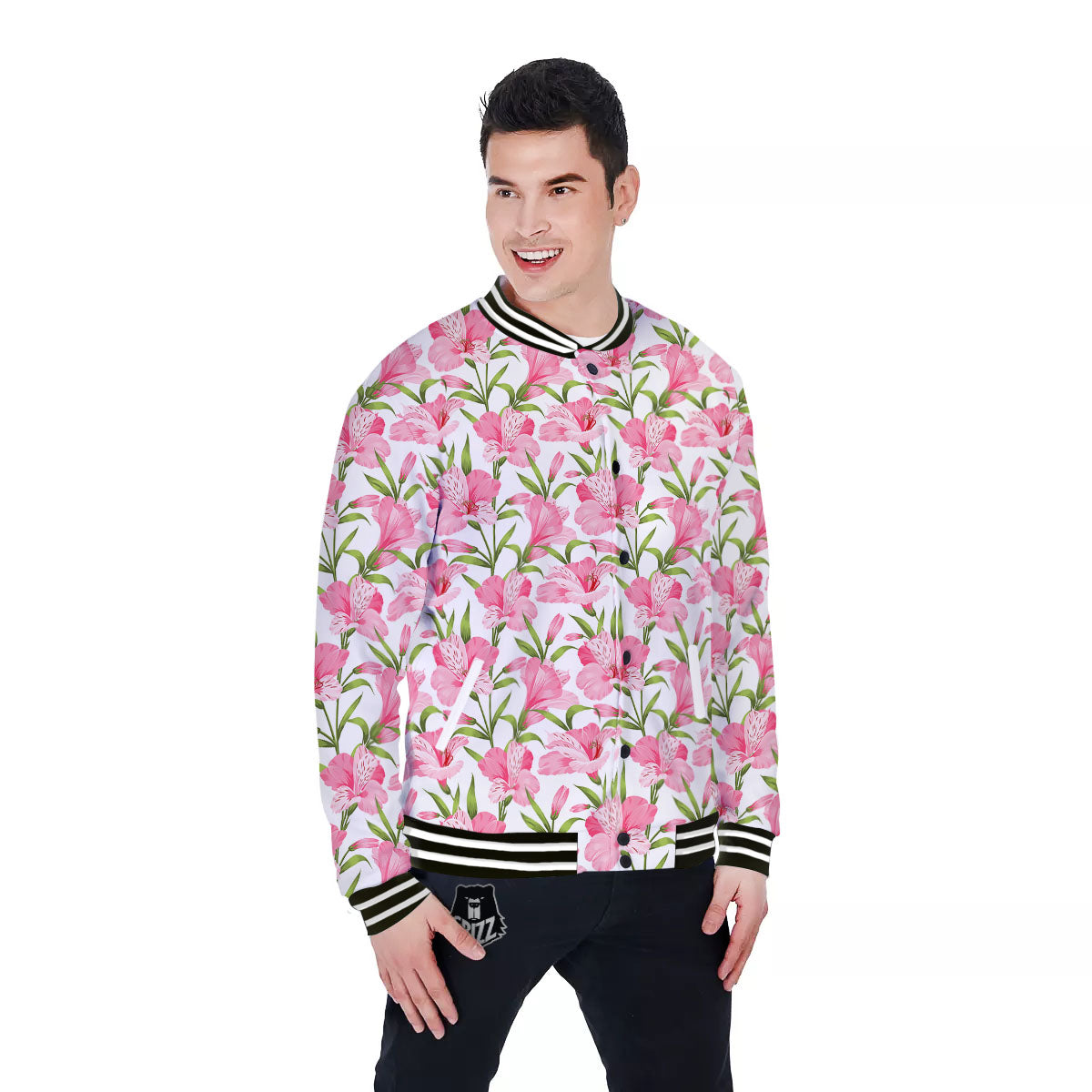 Alstroemeria Flowers Print Baseball Jacket-grizzshop