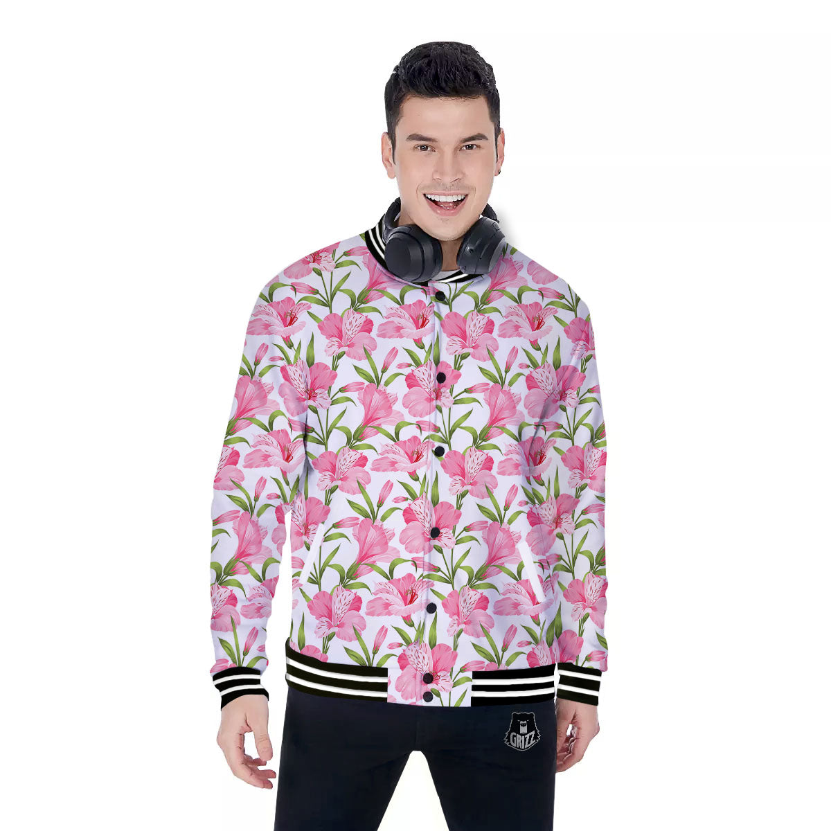 Alstroemeria Flowers Print Baseball Jacket-grizzshop