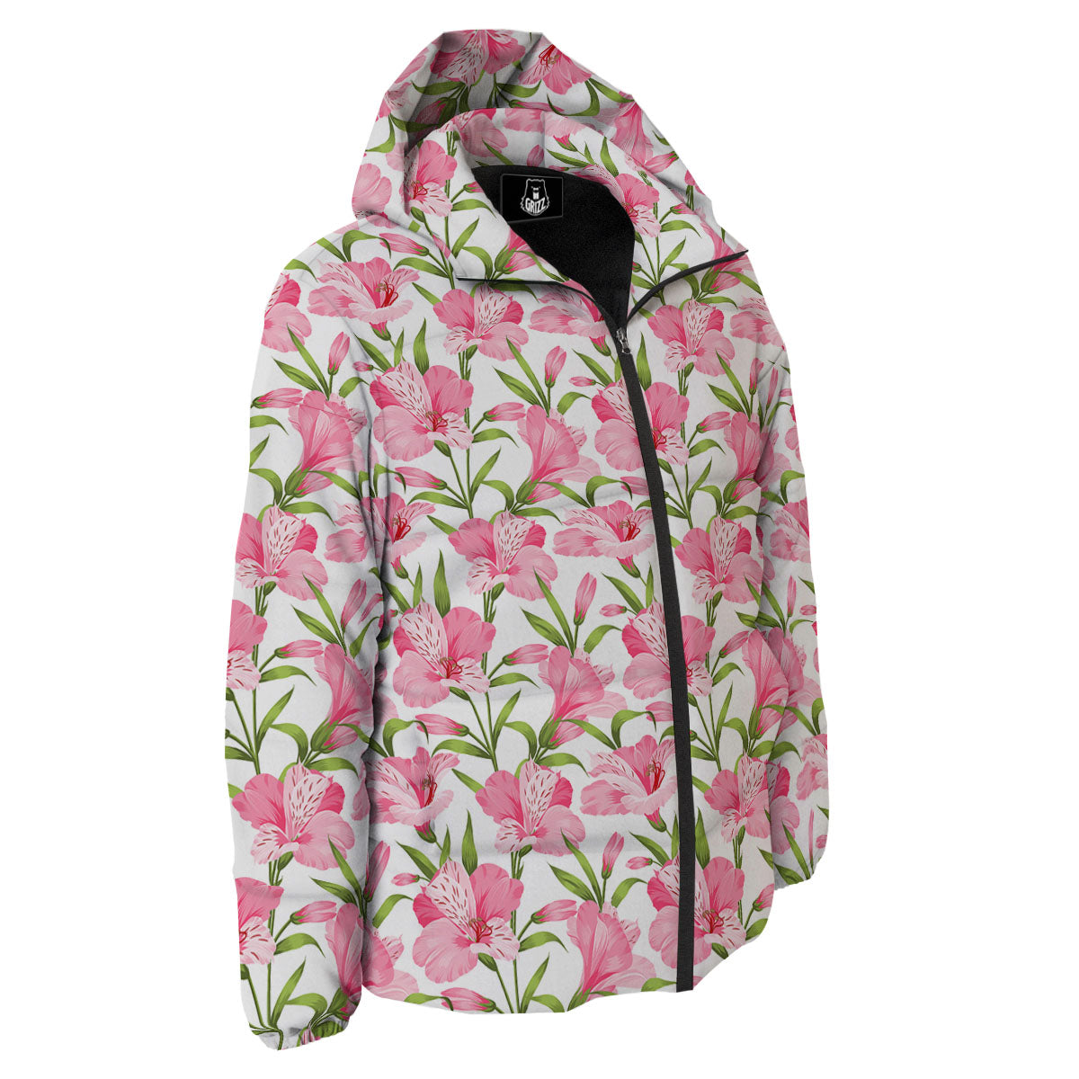 Alstroemeria Flowers Print Down Jacket-grizzshop