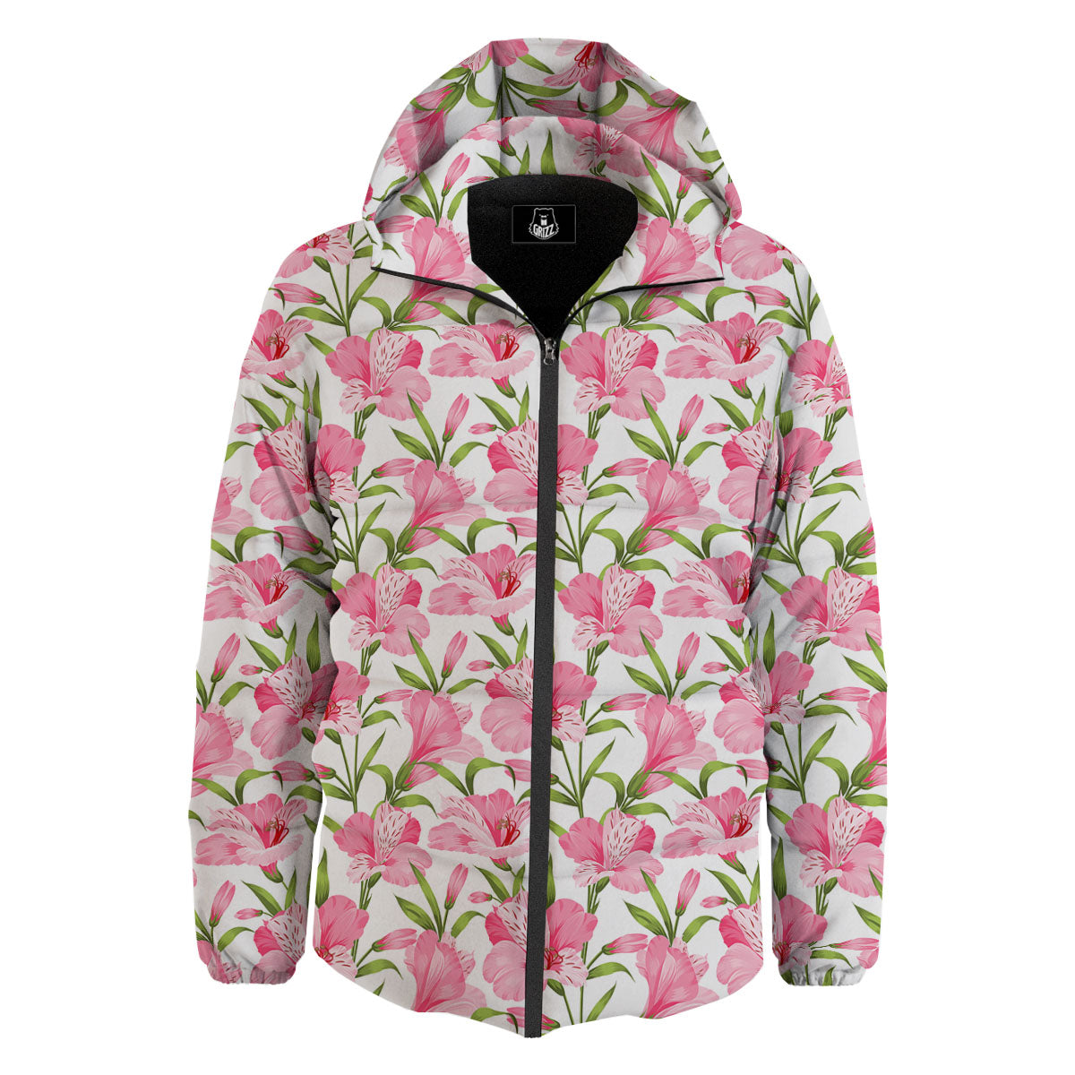Alstroemeria Flowers Print Down Jacket-grizzshop