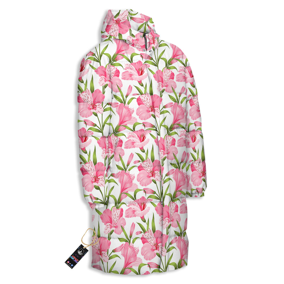Alstroemeria Flowers Print Long Down Jacket-grizzshop