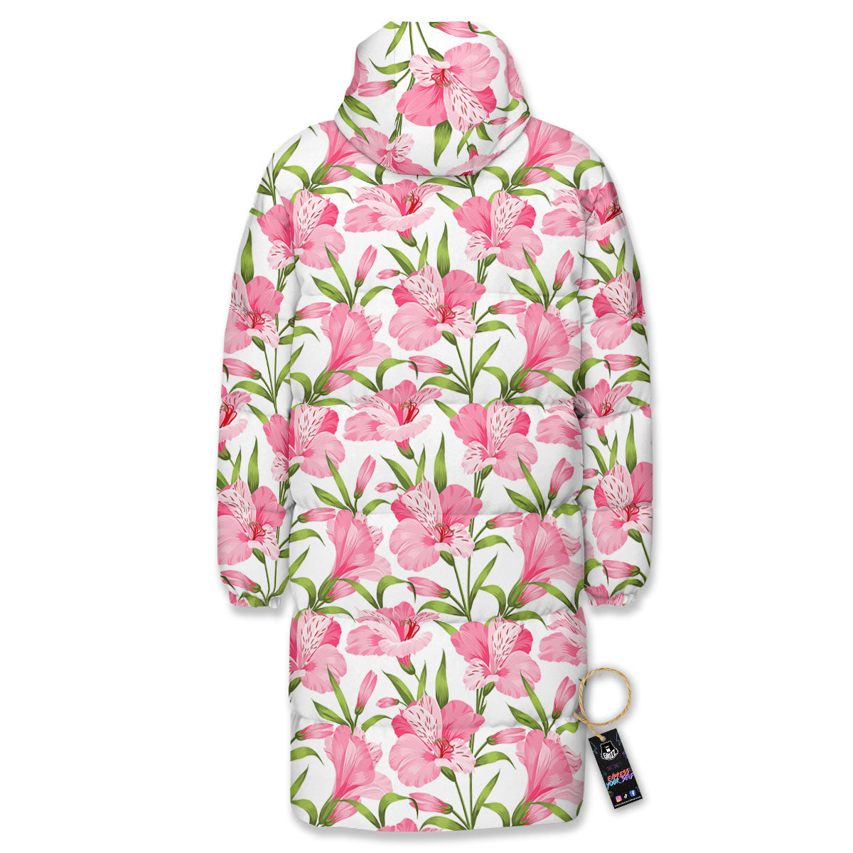 Alstroemeria Flowers Print Long Down Jacket-grizzshop
