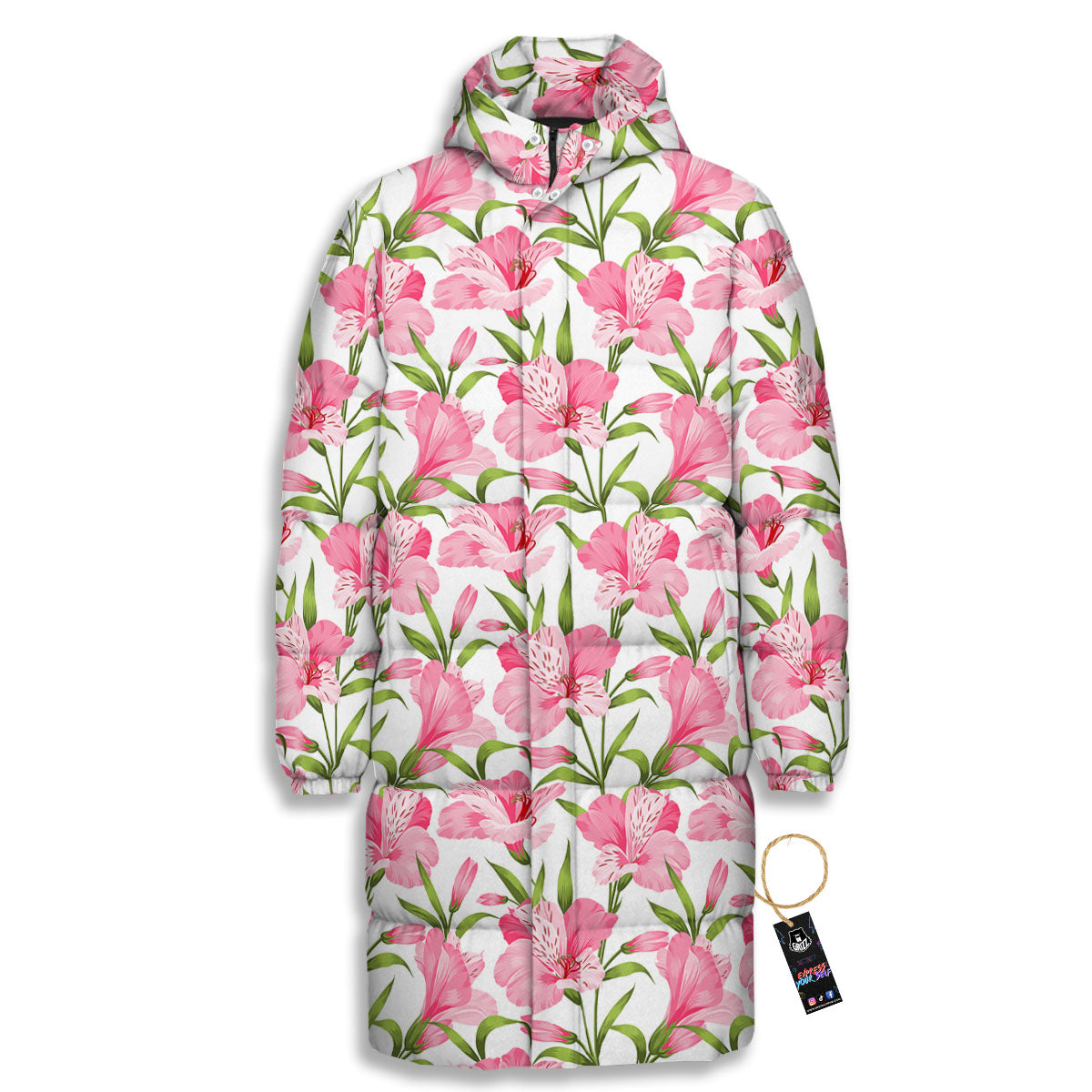 Alstroemeria Flowers Print Long Down Jacket-grizzshop