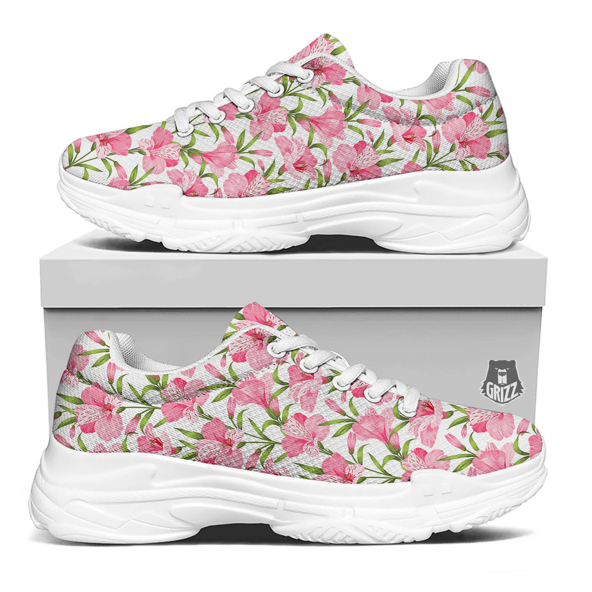 Alstroemeria Flowers Print White Chunky Shoes-grizzshop