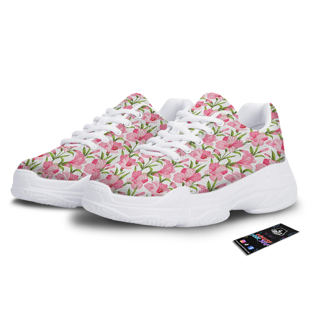 Alstroemeria Flowers Print White Chunky Shoes-grizzshop