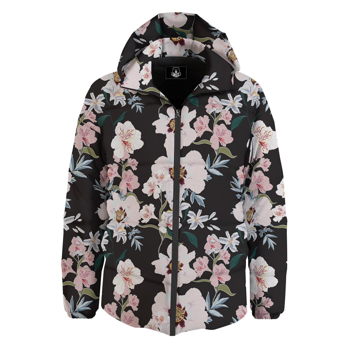 Alstroemeria Pink And White Print Pattern Down Jacket-grizzshop