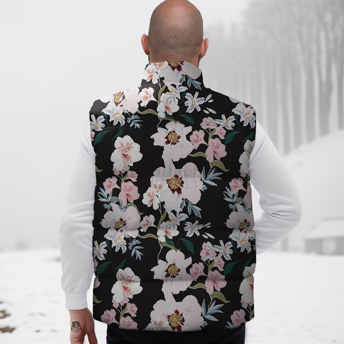 Alstroemeria Pink And White Print Pattern Down Vest