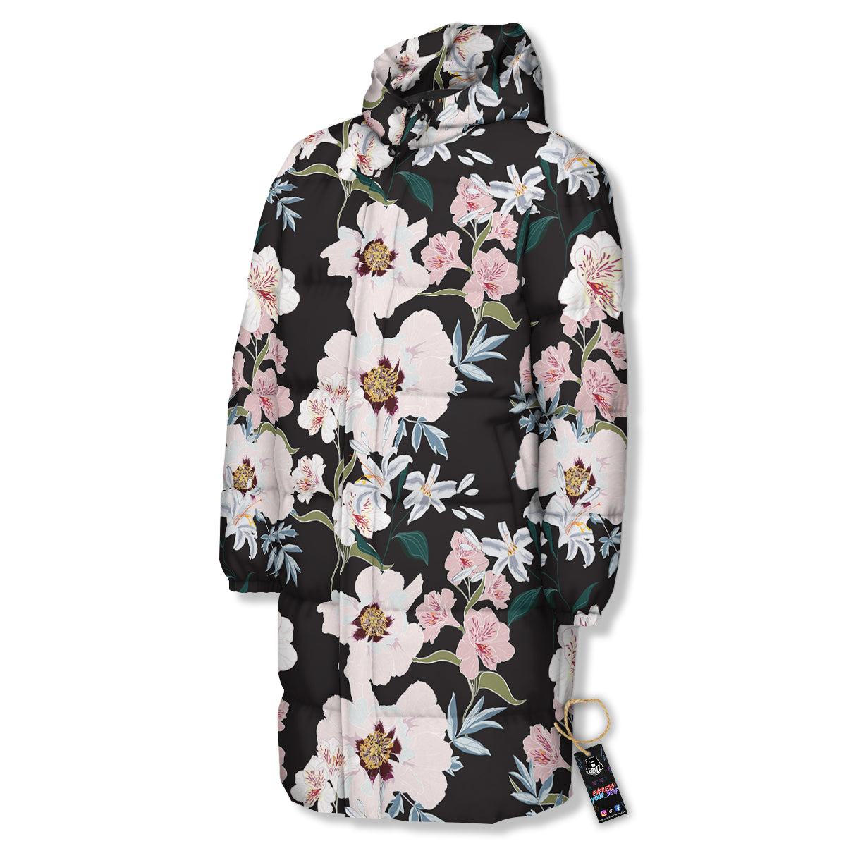 Alstroemeria Pink And White Print Pattern Long Down Jacket-grizzshop