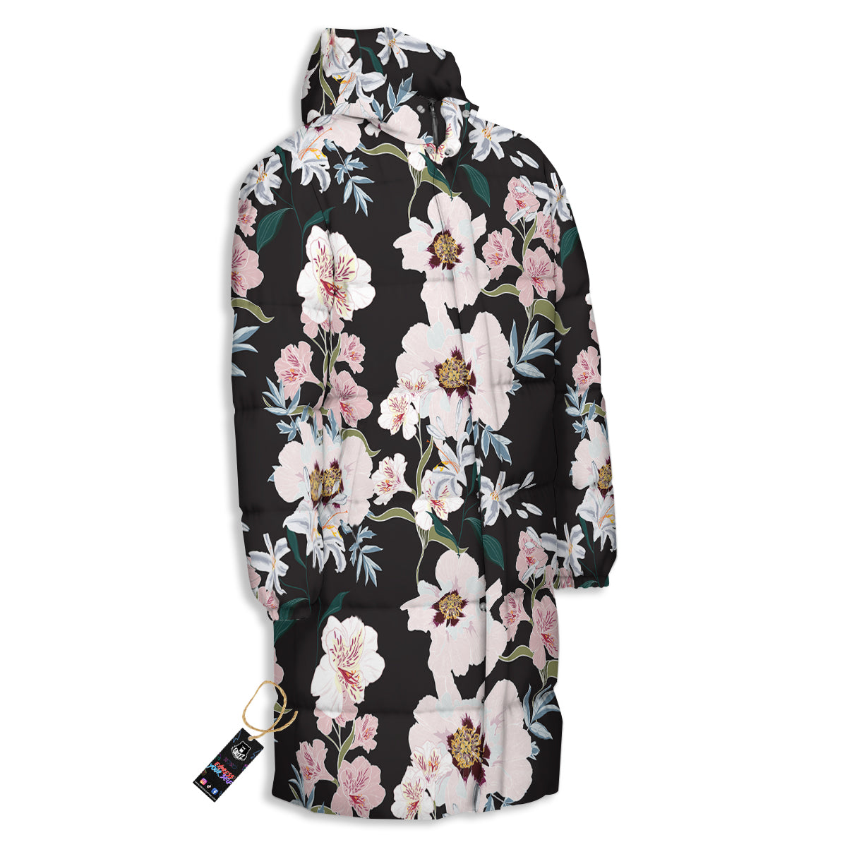 Alstroemeria Pink And White Print Pattern Long Down Jacket-grizzshop