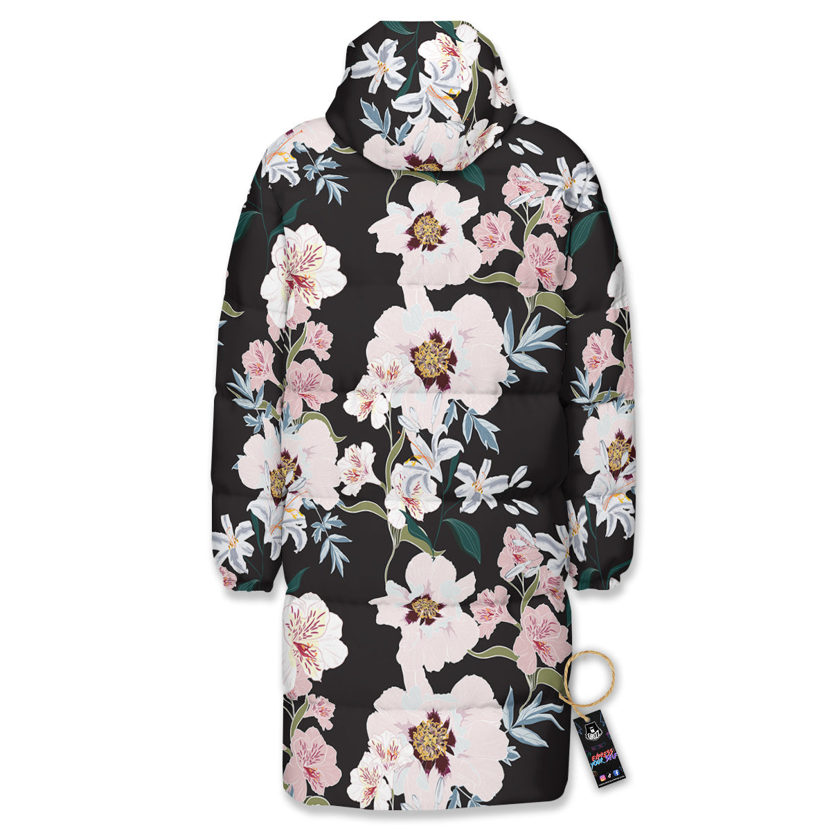 Alstroemeria Pink And White Print Pattern Long Down Jacket-grizzshop